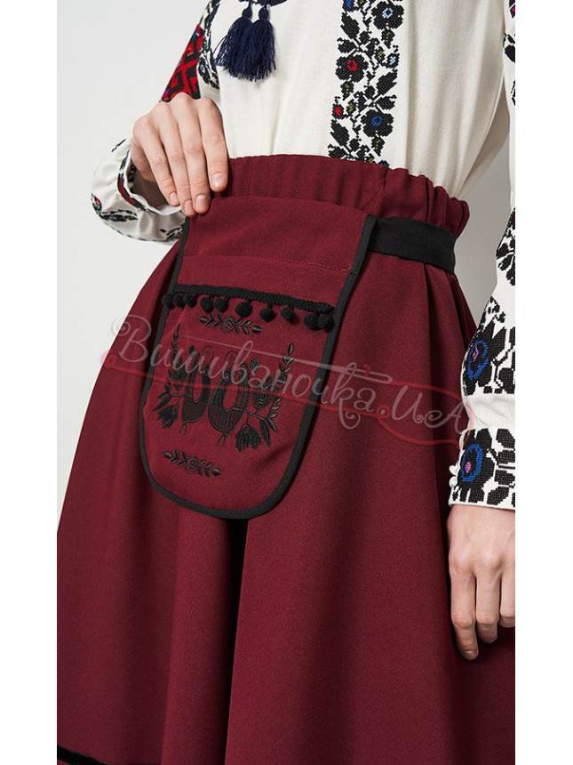 Burgundy skirt with embroidered a ladunka pendant СЖ03 size 48-52