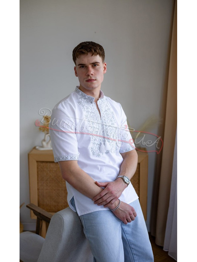 Men's vyshyvanka with grey pattern, short sleeves 317-1к size 42