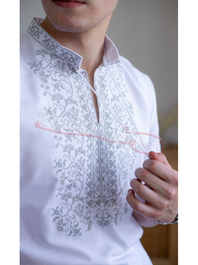 Men's vyshyvanka with grey pattern, short sleeves 317-1к size 42