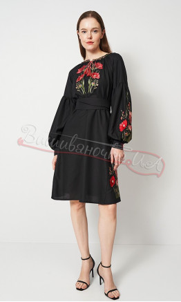 Black short dress with floral embroidery 1205-5К
