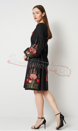 Black short dress with floral embroidery 1205-5К