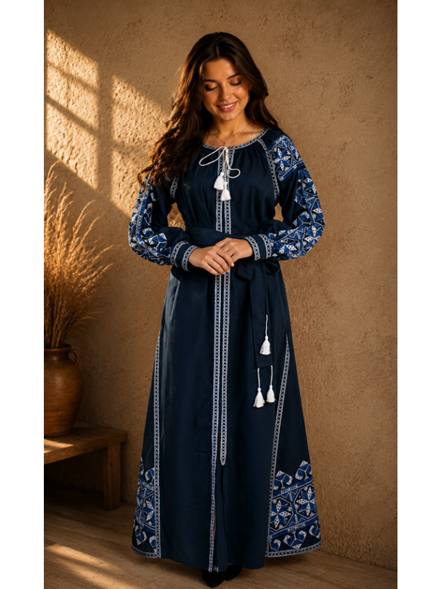 Exclusive dress ethnic style in blue 7249 size 48