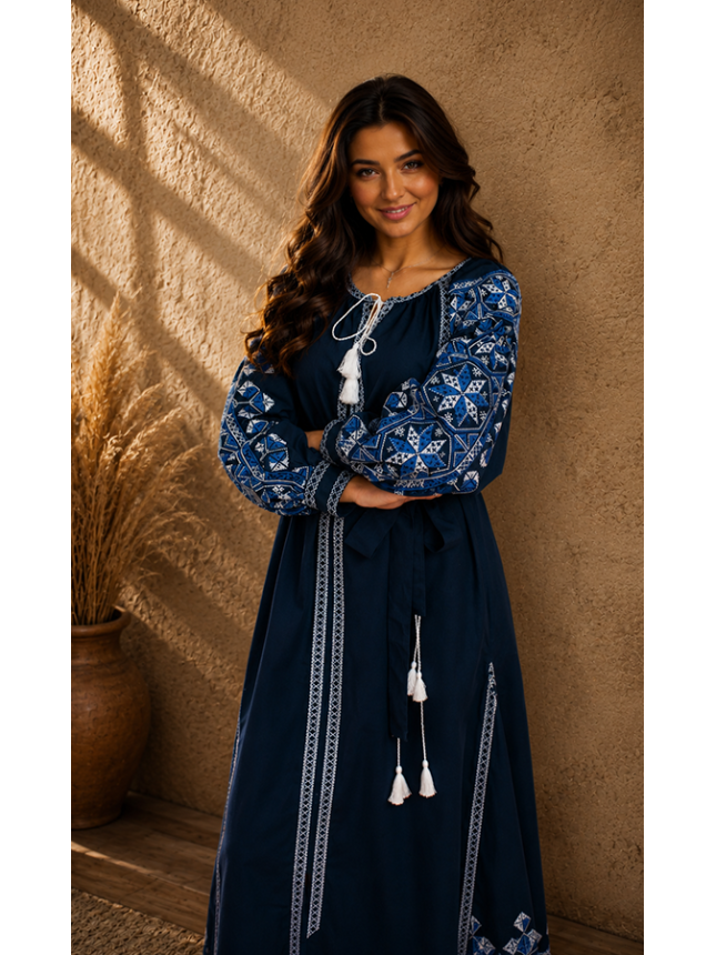 Exclusive dress ethnic style in blue 7249 size 48