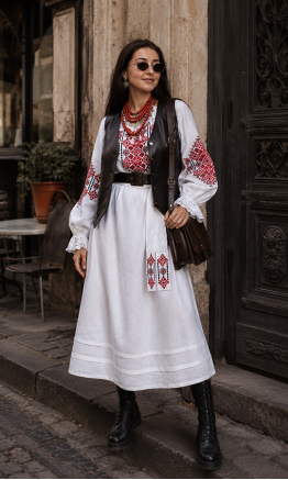 Біле вишите плаття з мереживом 7220