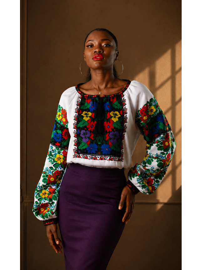 Bright women's embroidered blouse with flowers 7277