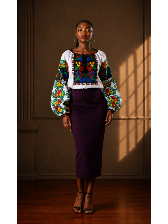 Bright women's embroidered blouse with flowers 7277