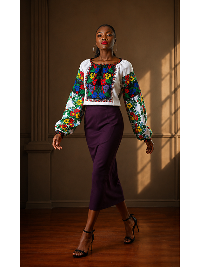 Bright women's embroidered blouse with flowers 7277