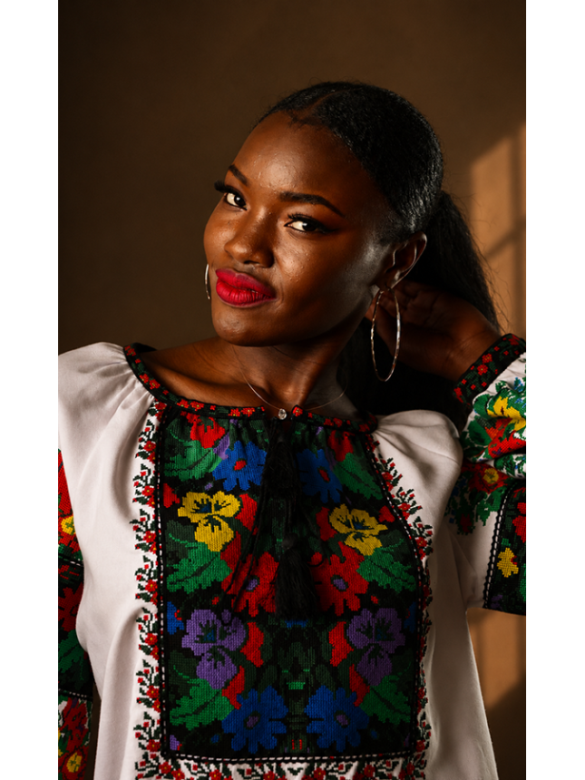 Bright women's embroidered blouse with flowers 7277