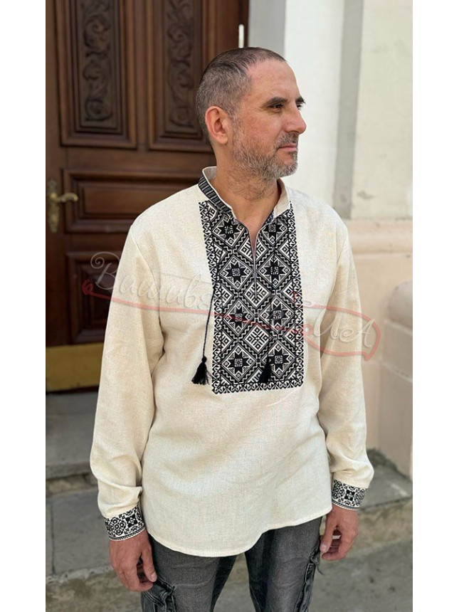 Men's shirt with black ornament 377-5