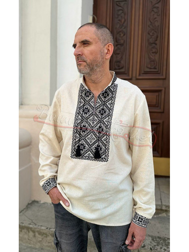 Men's shirt with black ornament 377-5