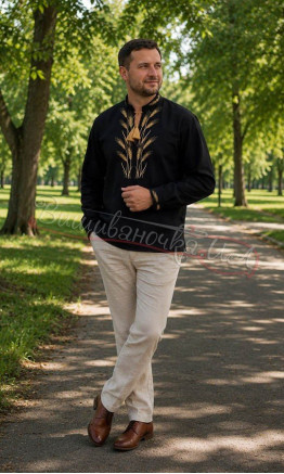 Black vyshyvanka with wheat ears 312-5