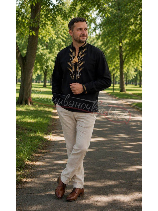 Black vyshyvanka with wheat ears 312-5