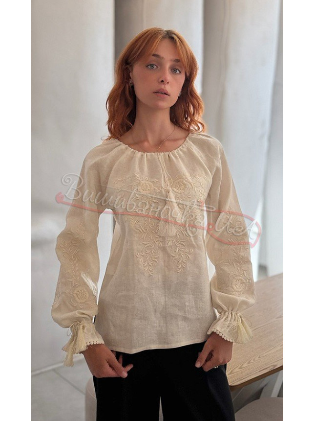 Embroidered blouse in linen 524-1 colour Red size 52