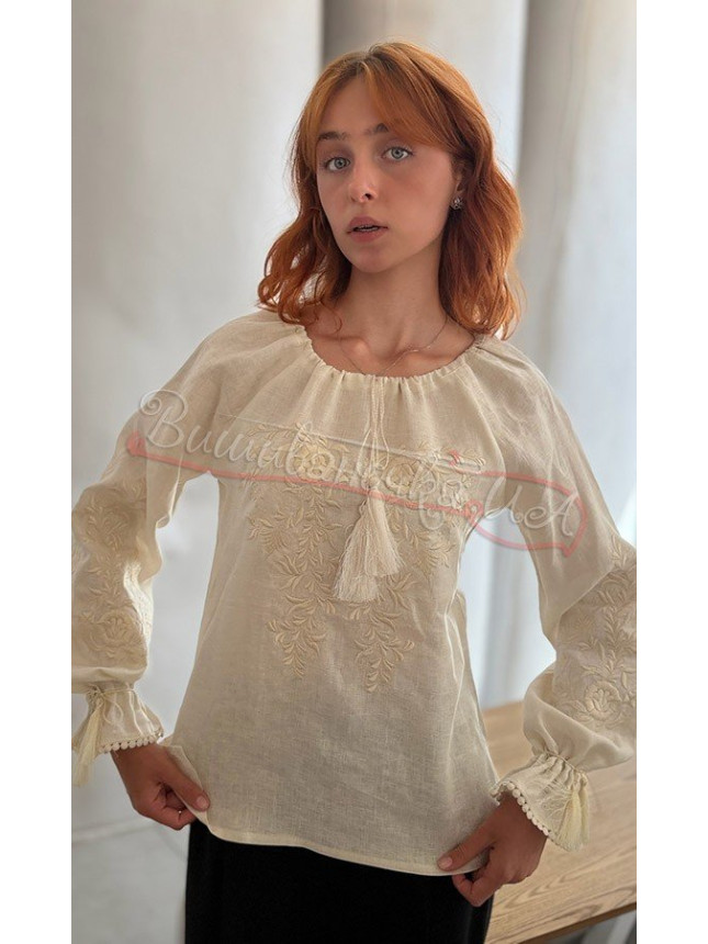 Embroidered blouse in linen 524-1 colour Red size 52