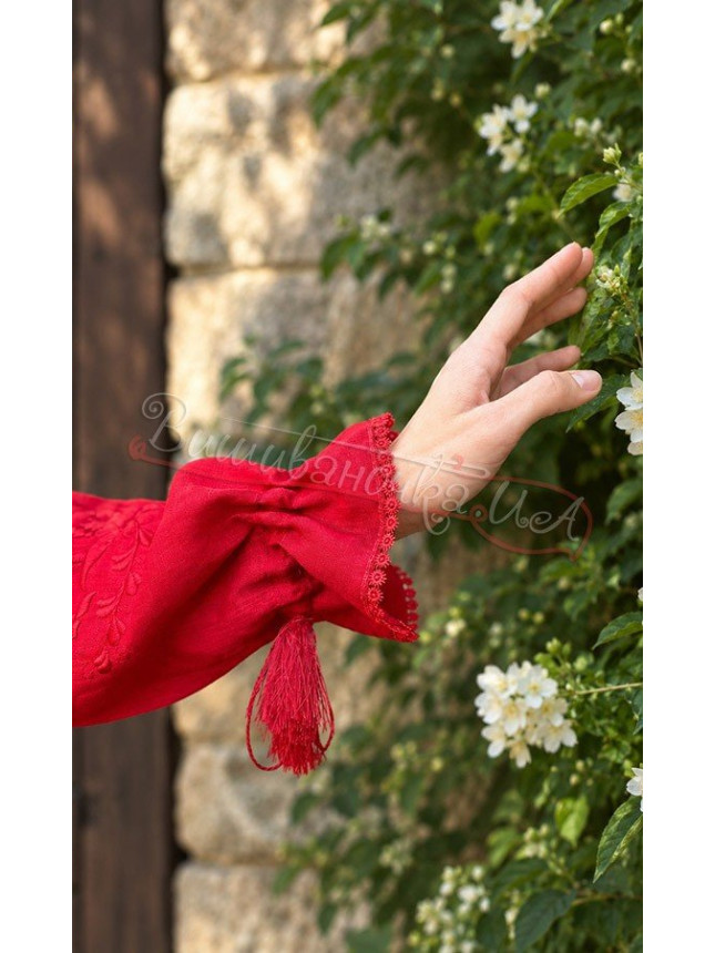 Embroidered blouse in linen 524-1 colour Red size 52