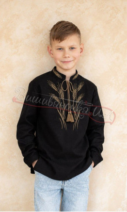 Vyshyvanka for a boy black with wheat ears 712-5