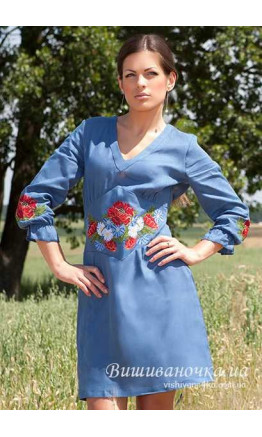 Dress with embroidery, blue СЛ015