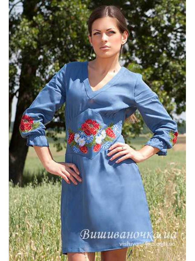 Dress with embroidery, blue СЛ015