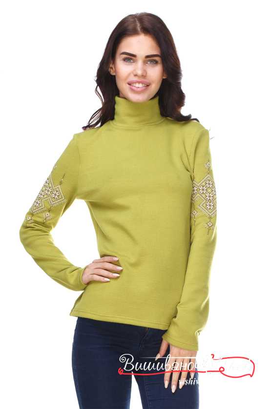 Гольф с вышивкой салатовый, трикотаж 5112 - фото 1 vishivano4ka.com.ua