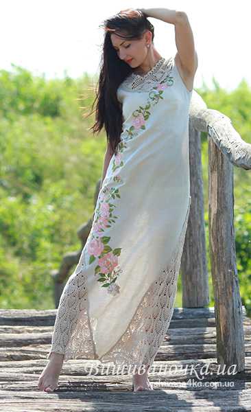 Женское длинное платье с кружевом 7057 - фото 2 vishivano4ka.com.ua