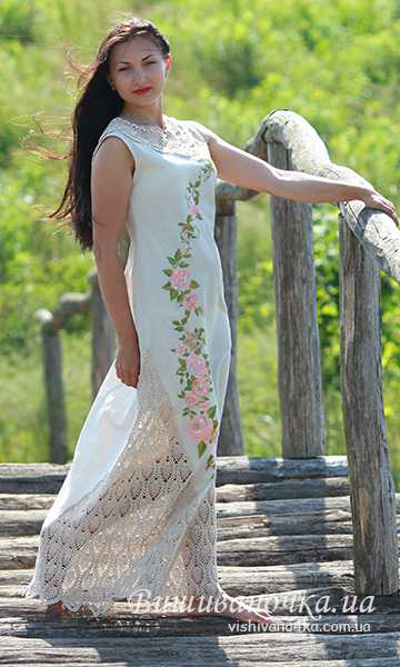 Женское длинное платье с кружевом 7057 - фото 1 vishivano4ka.com.ua