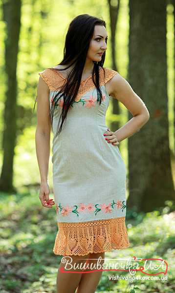 Платье с кружевом ручной работы 7123 - фото 1 vishivano4ka.com.ua