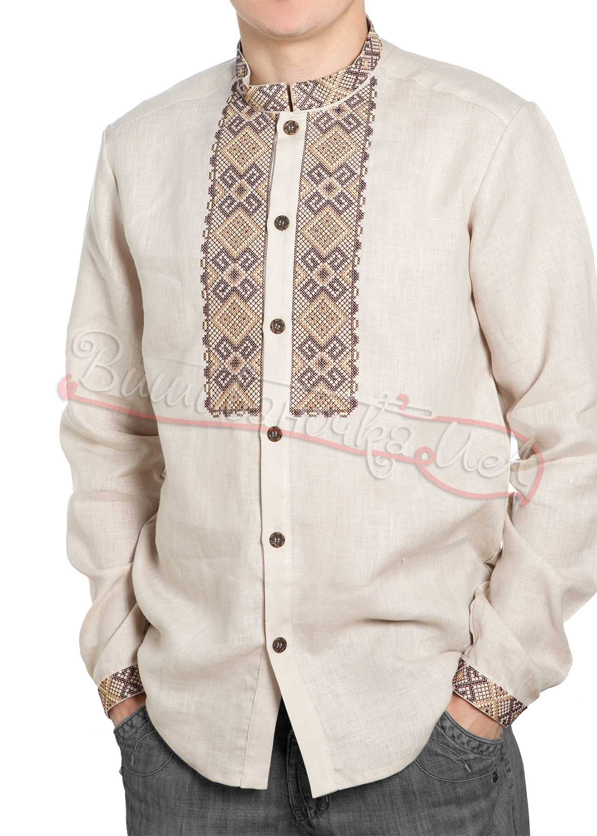 Сорочка вышиванка мужская на льне СМ005 б - фото 1 vishivano4ka.com.ua