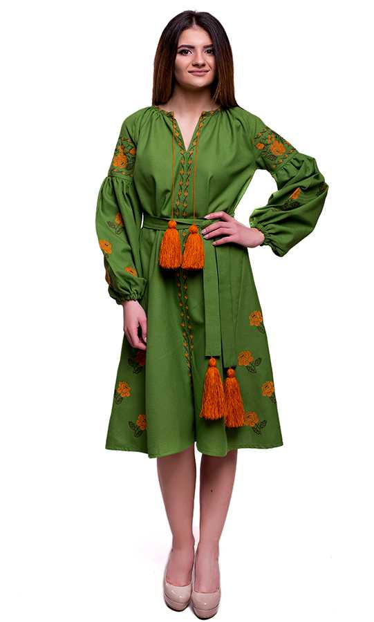 Оригінальна вишита сукня зеленого кольору SL09 - фото 1 vishivano4ka.com.ua