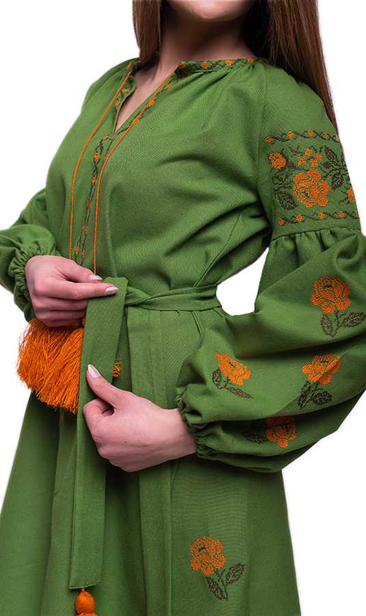 Оригінальна вишита сукня зеленого кольору SL09 - фото 3 vishivano4ka.com.ua