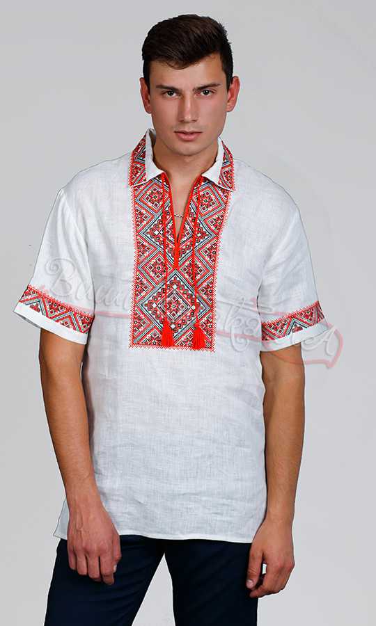 Червона вишиванка з коміром 3822 - фото 1 vishivano4ka.com.ua