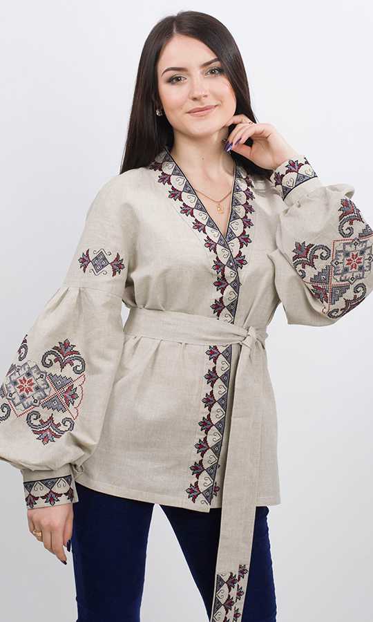 Эксклюзивная блузка из натурального льна 7304 - фото 1 vishivano4ka.com.ua