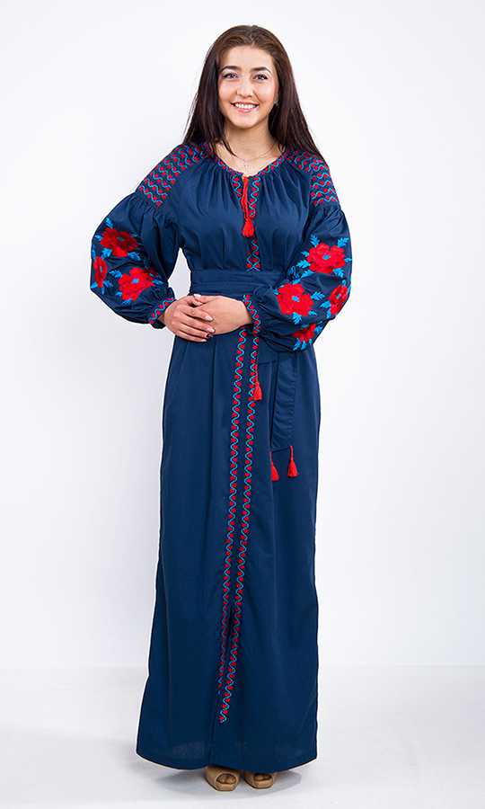 Дизайнерское платье синего цвета 7927 - фото 1 vishivano4ka.com.ua