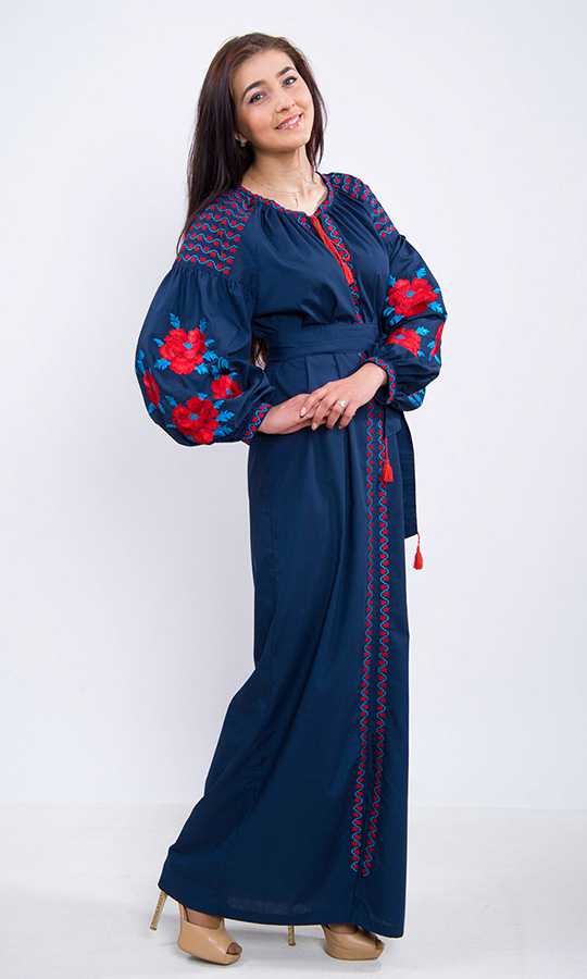 Дизайнерское платье синего цвета 7927 - фото 3 vishivano4ka.com.ua