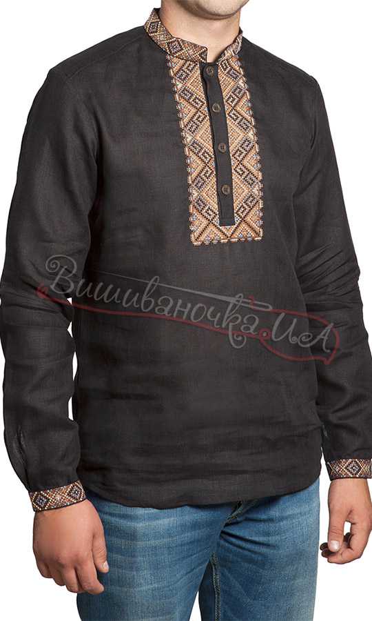 Чоловіча вишита сорочка на льоні СМ013ч - фото 1 vishivano4ka.com.ua