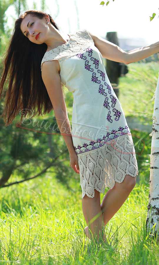 Сукня з мереживом на льоні 7058 - фото 2 vishivano4ka.com.ua