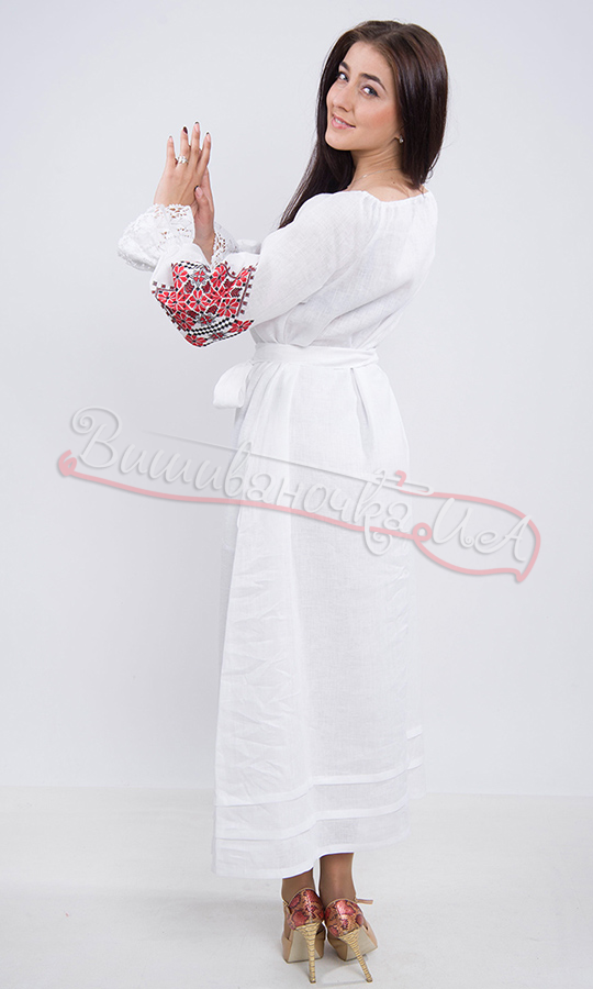 Біле вишите плаття з мереживом 7220 - фото 3 vishivano4ka.com.ua