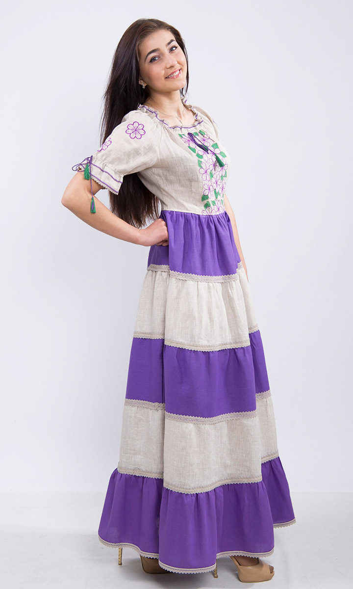 Квітчасте плаття з фіолетовими вставками 7214 - фото 2 vishivano4ka.com.ua