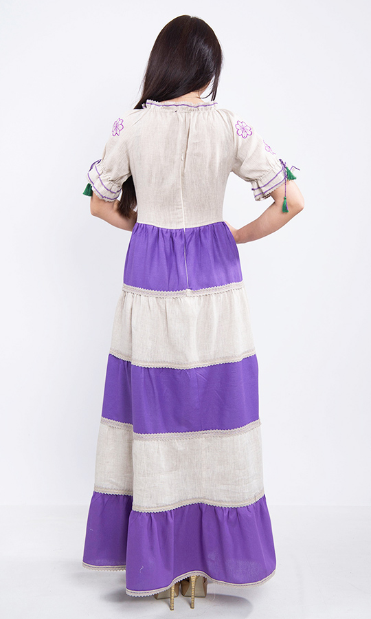 Квітчасте плаття з фіолетовими вставками 7214 - фото 3 vishivano4ka.com.ua