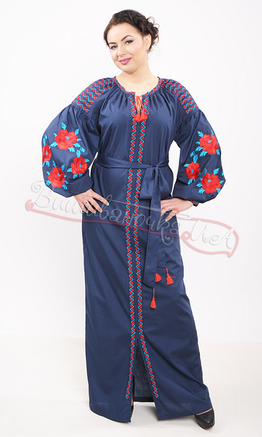 Дизайнерское платье синего цвета 7927 - фото 2 vishivano4ka.com.ua