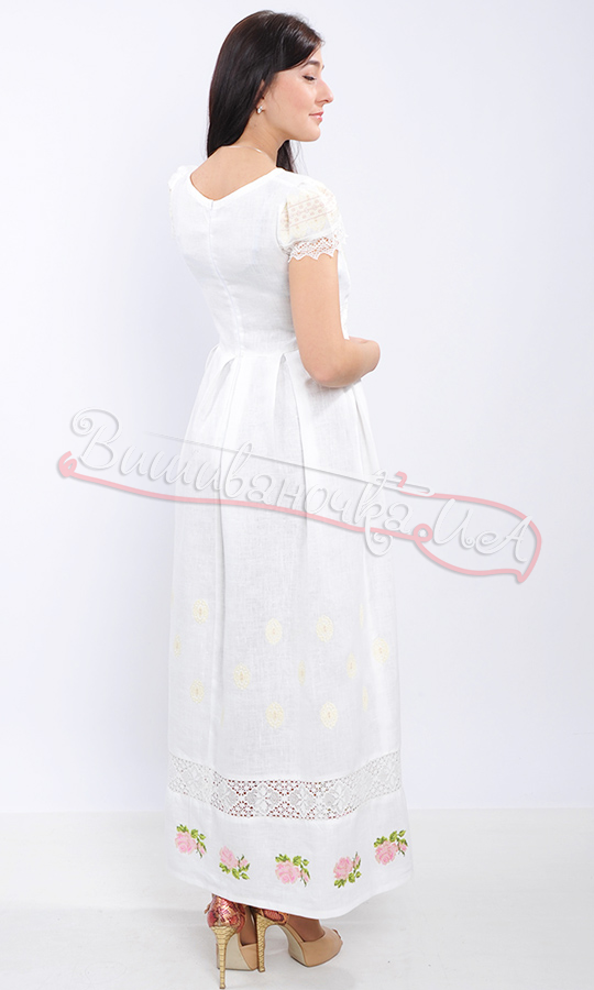 Белоснежное платье с нежной вышивкой и кружевом 7235 - фото 3 vishivano4ka.com.ua