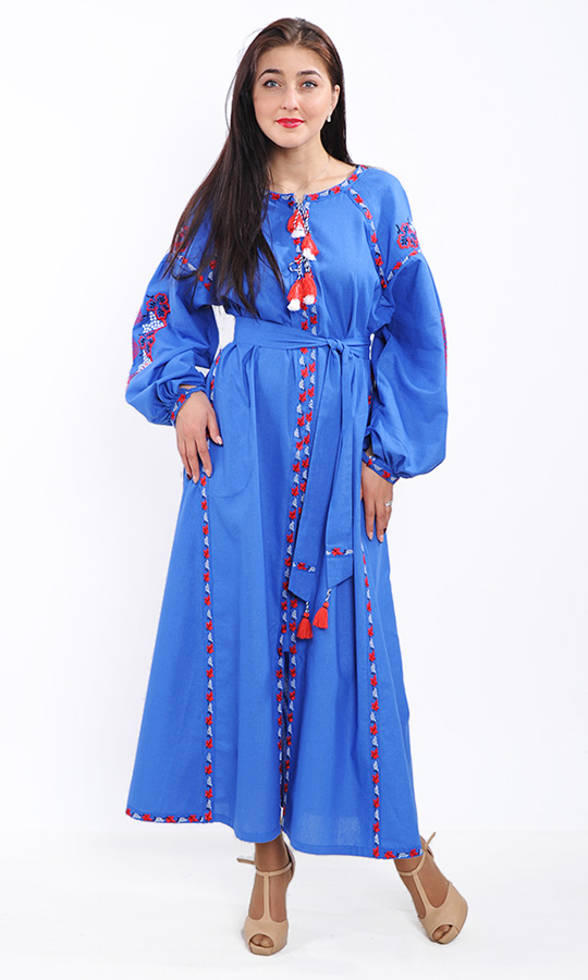 Стильне синє плаття з контрастною вишивкою 7233 - фото 1 vishivano4ka.com.ua