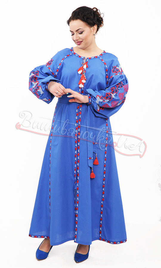 Стильне синє плаття з контрастною вишивкою 7233 - фото 2 vishivano4ka.com.ua