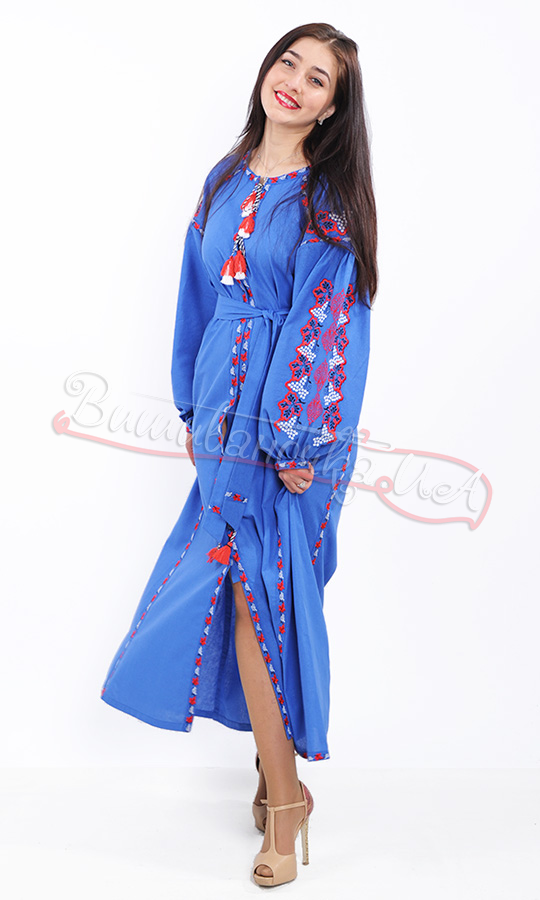 Стильне синє плаття з контрастною вишивкою 7233 - фото 5 vishivano4ka.com.ua