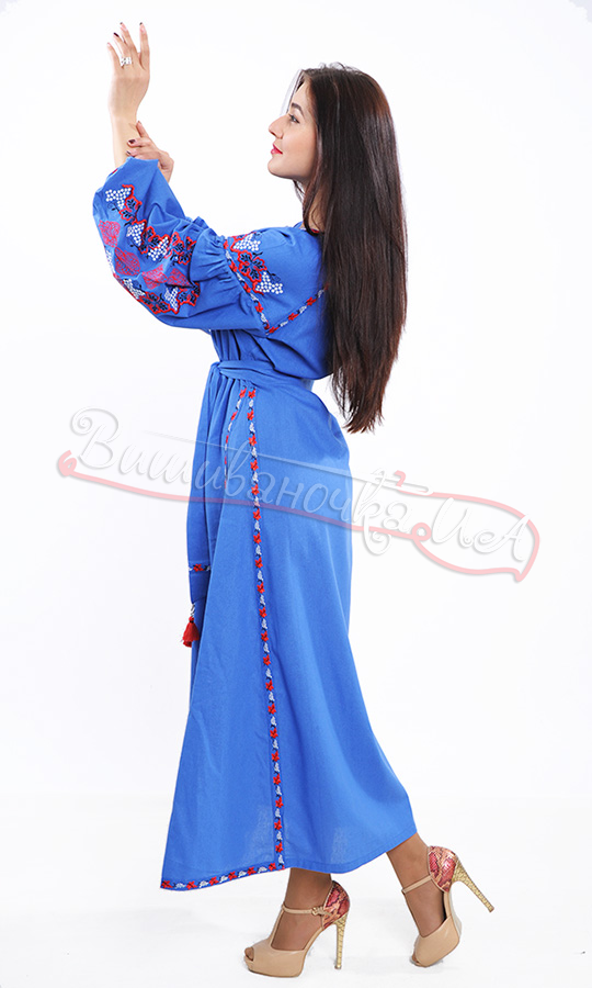 Стильне синє плаття з контрастною вишивкою 7233 - фото 6 vishivano4ka.com.ua