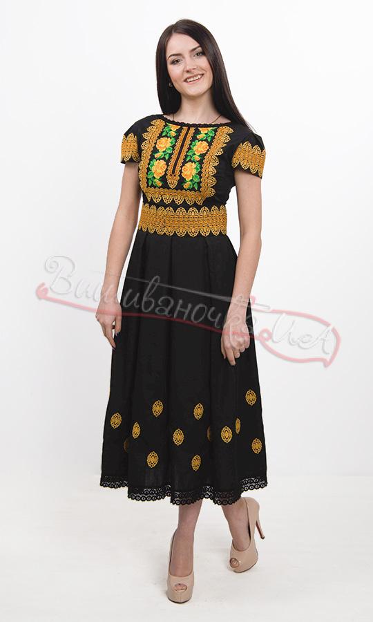 Эффектное черное платье с вышивкой цветов 7243 - фото 1 vishivano4ka.com.ua