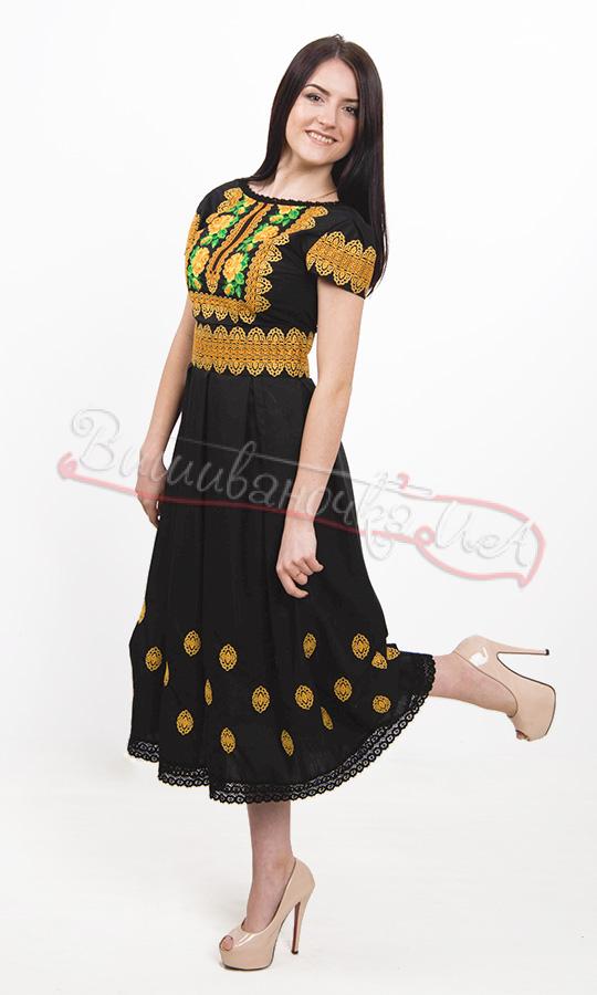 Эффектное черное платье с вышивкой цветов 7243 - фото 3 vishivano4ka.com.ua