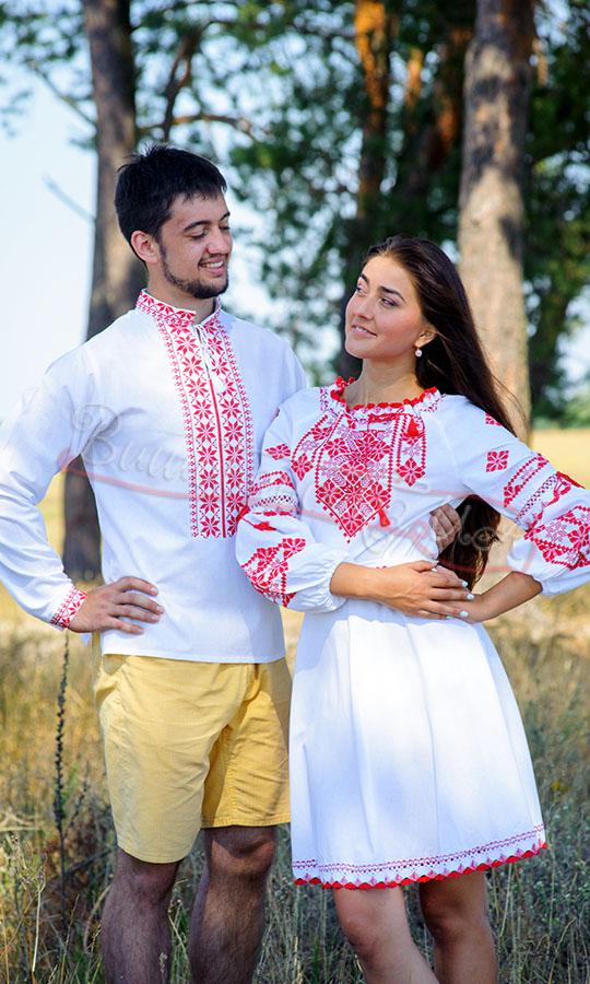 Парний комплект з червоною вишиванкою 7311 - фото 1 vishivano4ka.com.ua