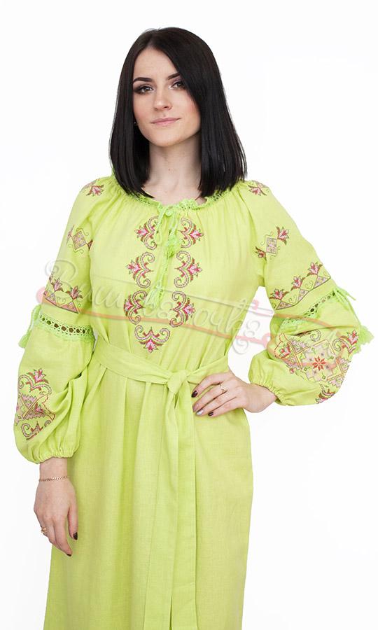 Салатове вишите плаття 7247 - фото 1 vishivano4ka.com.ua