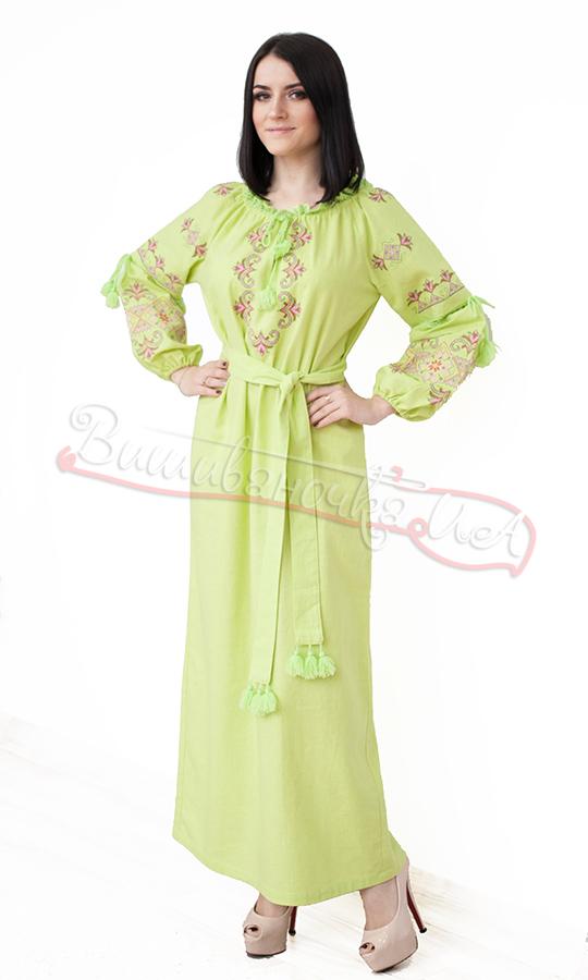 Салатове вишите плаття 7247 - фото 2 vishivano4ka.com.ua