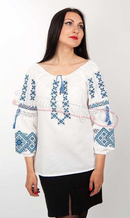 Рубашка женская с синей вышивкой 7140 - фото 1 vishivano4ka.com.ua